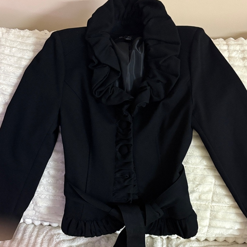 INC International Concepts Black Ruffled Jacket